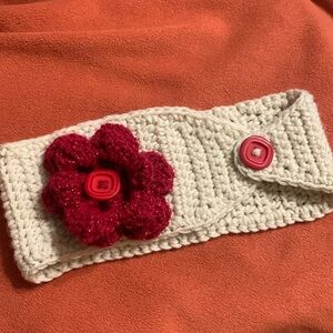 Crochet Headband w/ red flower